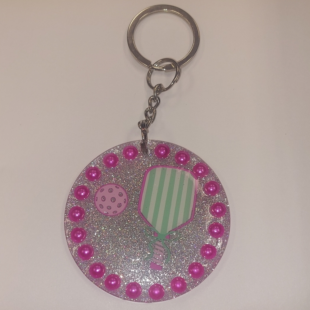 HANDMADE Sparkly Pickleball Keychain - Picture 2 of 2